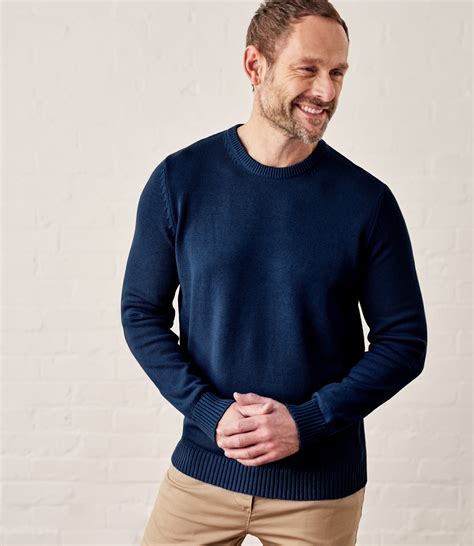 Navy Mens 100 Cotton Crew Neck Jumper Woolovers Uk