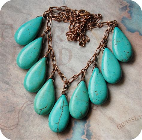 Howlite Turquoise Teardrop Necklace With Antique By VioletReaction