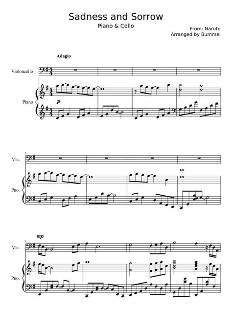 The sing root notes (the first letter of a chord symbol) as a melody SADNESS AND SORROW - Naruto - Piano & Cello sheet music for Piano, Cello download free in PDF or ...