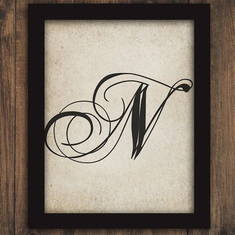 Monogram Fancy Calligraphy Letter Or Initial N Text Typography Etsy
