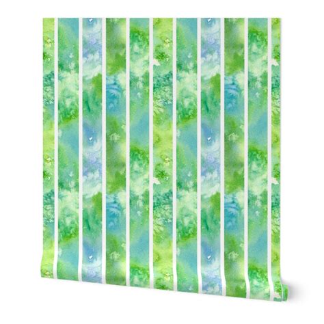 Green Watercolor Wash Stripe Wallpaper Spoonflower