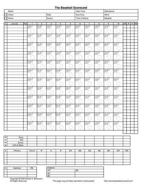 Free Printable Baseball Scorecard
