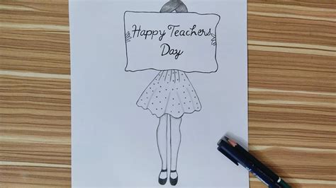Teacher S Day Drawing Easy Way To Draw Girl Holding A Signboard