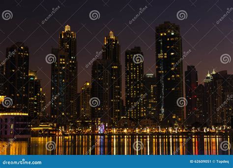 Night Cityscape Of Dubai City United Arab Emirates Stock Image Image