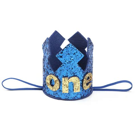 Facaimo Blue Gold Boy First Birthday Hat Glitter Princess Crown Number
