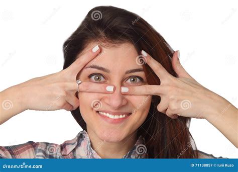 Young Woman Peeking Through Fingers Stock Image Image Of People