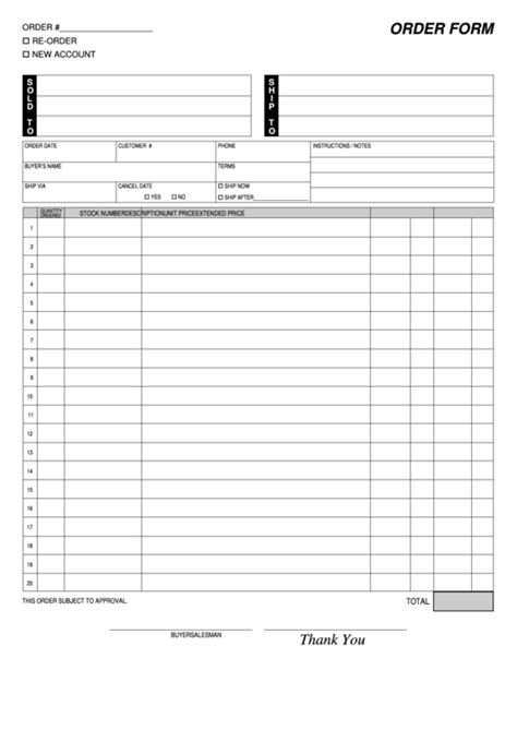 Blank Order Form Template Printable Pdf Download