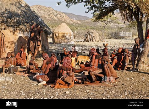 Himba People In Their Village Near Opuwo Namibia Stock Photo Alamy