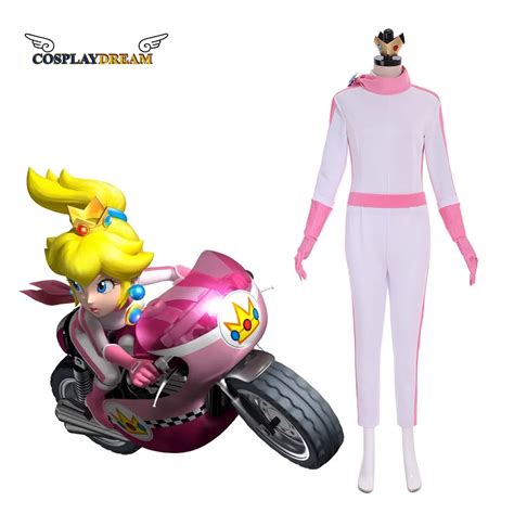 Princess Peach Cosplay Costume Peach Kart Suit Biker Cosplay Outfit
