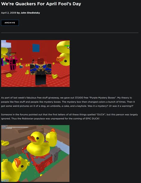 Roblox Blog Were Quackers For April Fools Day Epic Duck Teh