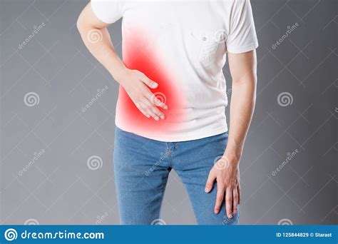 Attack Of Appendicitis Man Suffering With Abdominal Pain Stock Image