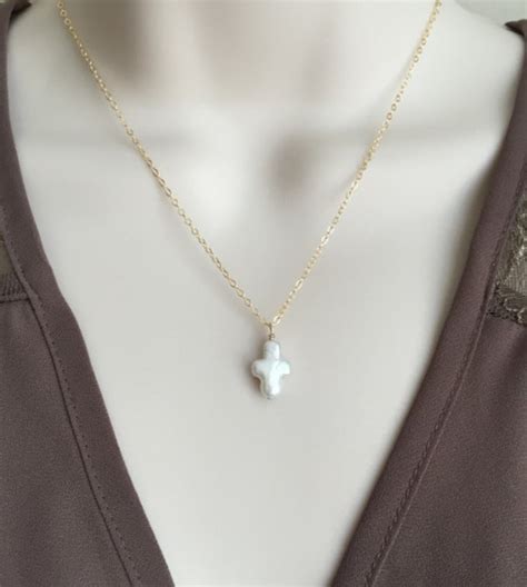 Cross Necklace White Freshwater Pearl Cross Gold Filled Etsy