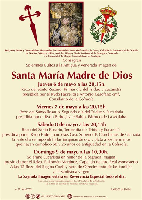 Solemnes Cultos A Santa María Madre De Dios Cofradía Del Huerto