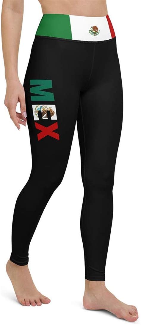 Mexico Black Leggings With Mexican Flag Waistband Cut And Sew Sport Leggings At Amazon Womens