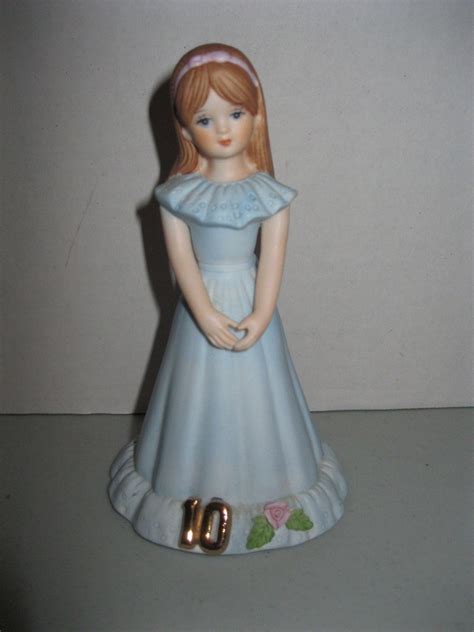 Enesco Growing Up Birthday Girl Figurine ~ Brunette ~ Age 10 1982 Original Box Antique