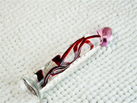 Sale 65 Inch Glass Dildo Red Stripes And Pink Head Etsy