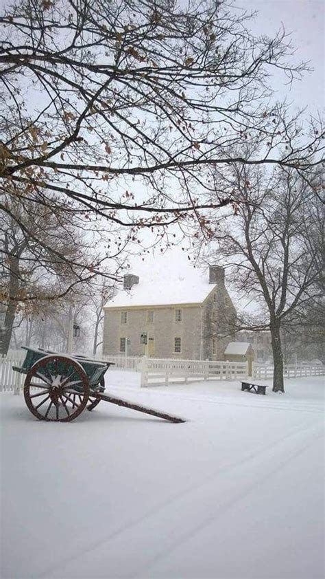An Old Fashioned Cannon In The Snow Near A House And Tree With No