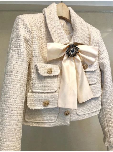 The Cream Tweed Two Piece With Bow And Brooch Tweed Two Piece