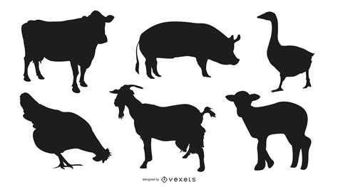 Farm Animals Silhouette Set Vector Download
