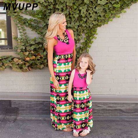 Buy Mvupp Mother Daughter Dresses 3 Color Elastic Waist Patchwork Print