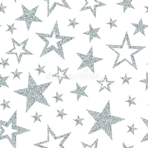 Silver Stars On White Background Vector Seamless Pattern Stock Vector