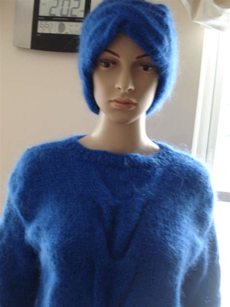 Blue Hand Knitted Mohair Sweater With Removable Collar Pullover M L Xl Ebay