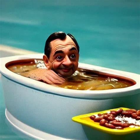 Mr Bean Swimming In A Bathtub But Instead Of Water It Stable