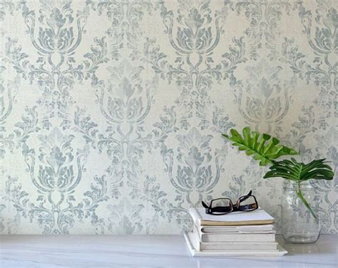 Baroque Style Damask Removable Wallpaper Blue Yellow Vintage Etsy