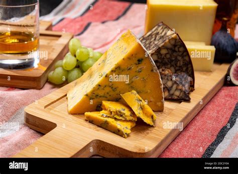 British And Irish Cheeses Tasting Plate With Blue Shropshire Brown