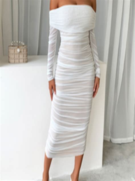 Buy Urbanic Women White Off Shoulder Bodycon Midi Dress Dresses For Women 18701270 Myntra