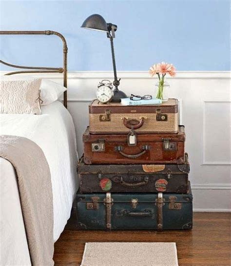 stack a collection of old suitcases to create a makeshift nightstand 23 totally brilliant