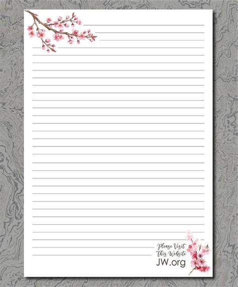 Jw Letter Writing Paper Digital Download Lined Website Cherry Blossom