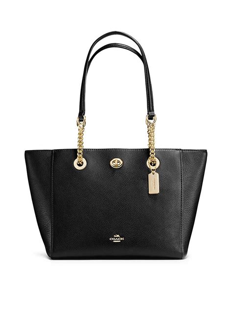 Coach Turnlock Chain Tote In Polished Pebble Leather Pebbled Leather