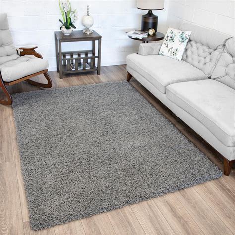 Ottomanson Contemporary Solid Grey 5 Ft X 7 Ft Shag Area