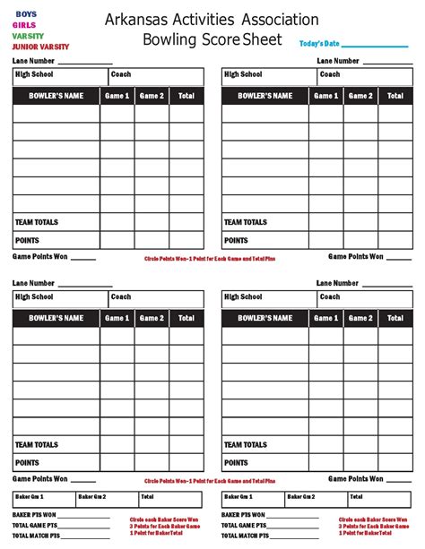 Downloadable Bowling Score Sheet Printable