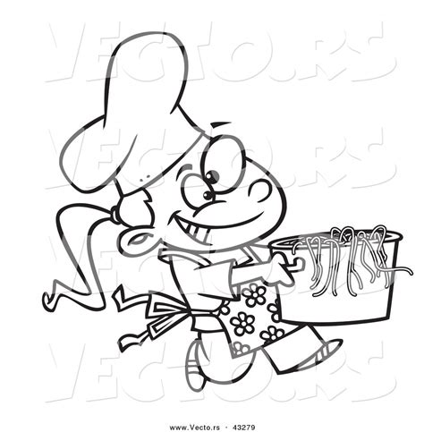 Clipart picture of a pig chef cartoon character holding a spatula. Vector of a Happy Cartoon Girl Chef Carrying a Pot of ...
