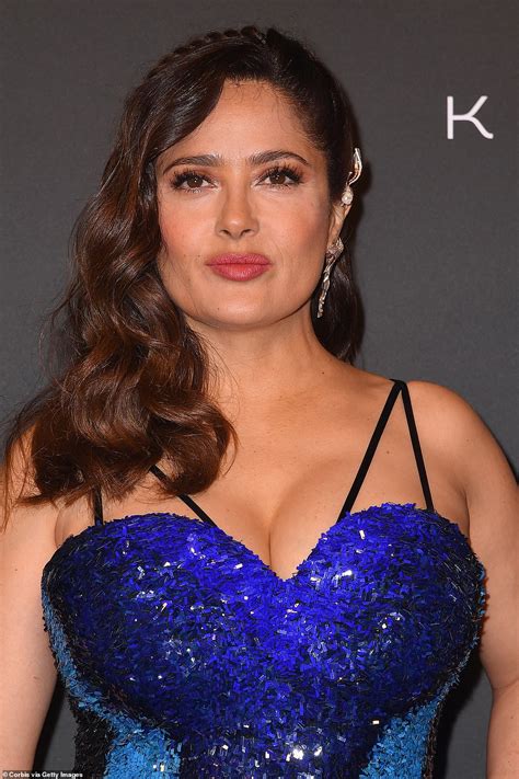 Cannes Film Festival Salma Hayek Puts On A Busty Display In Blue Sequin