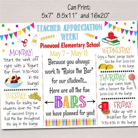 Editable Teacher Appreciation Week Itinerary Poster Digital Etsy