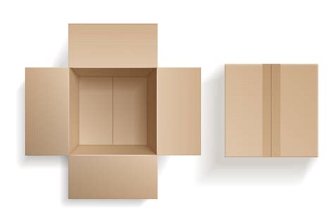 Top View Cardboard Box Closed And Open Beige Boxes Inside And Top Vie