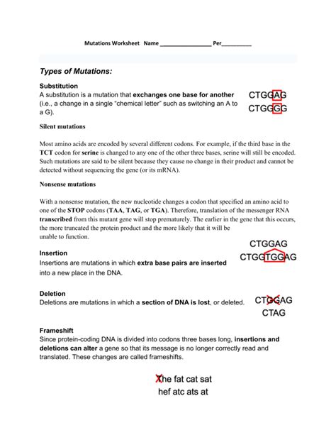 Our intention is that these mutations worksheet answer key photos collection can be a hint for you, give you more samples and of course make you have what you search. 32 Mutations Worksheet Deletion Insertion And Substitution ...