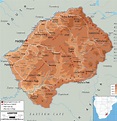 Large physical map of Lesotho with roads, cities and airports | Lesotho ...
