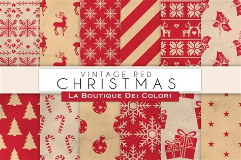Vintage Red Christmas Digital Paper By La Boutique Dei Colori