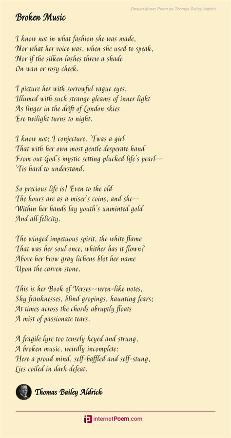 Broken Music Poem By Thomas Bailey Aldrich