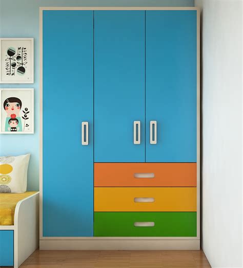 Buy Fiona Kids 3 Door Multi Colour Wardrobe With 3 Drawers In Azure