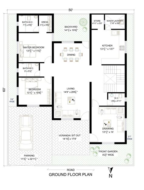 50x60 House Floor Plan