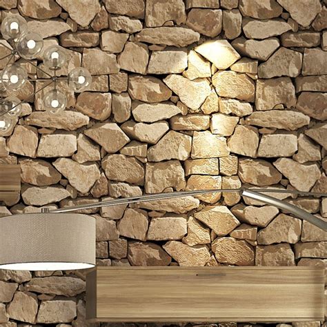 Waterproof Vintage 3d Stone Effect Wallpaper Roll Modern Rustic