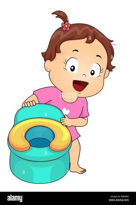 Illustration Of A Kid Girl Toddler Holding Her Potty Chair Stock Photo