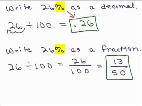 Multiply both top and bottom by 10 for every number after the decimal point: Percents Part 1 Change Percent to Fraction or Decimal ...
