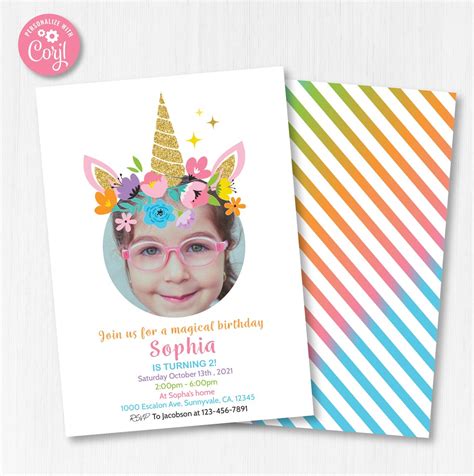 Unicorn Birthday Invitation Unicorn Invite Unicorn Birthday Etsy