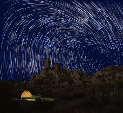 Long Exposure Star Trails In Joshua Tree National Park Stock Image